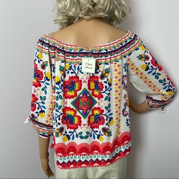 Flying Tomato Blouse | NWT | Mexican Aztec Floral Style | White/Red/Blue | XS (R - Picture 5 of 11